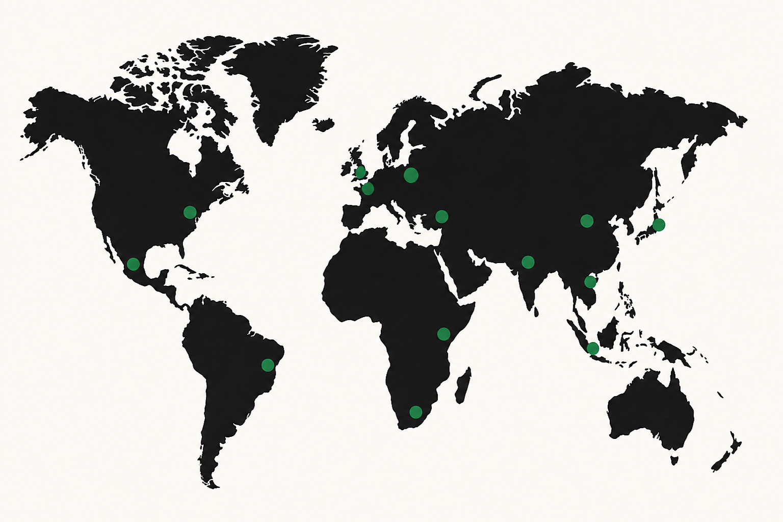 Illustrative world map with points showing where packaging can be sourced from